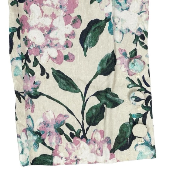 J Jill Linen Stretch Pants XS Printed Floral Slim Leg Cropped Linen Blend Cream - Picture 4 of 11